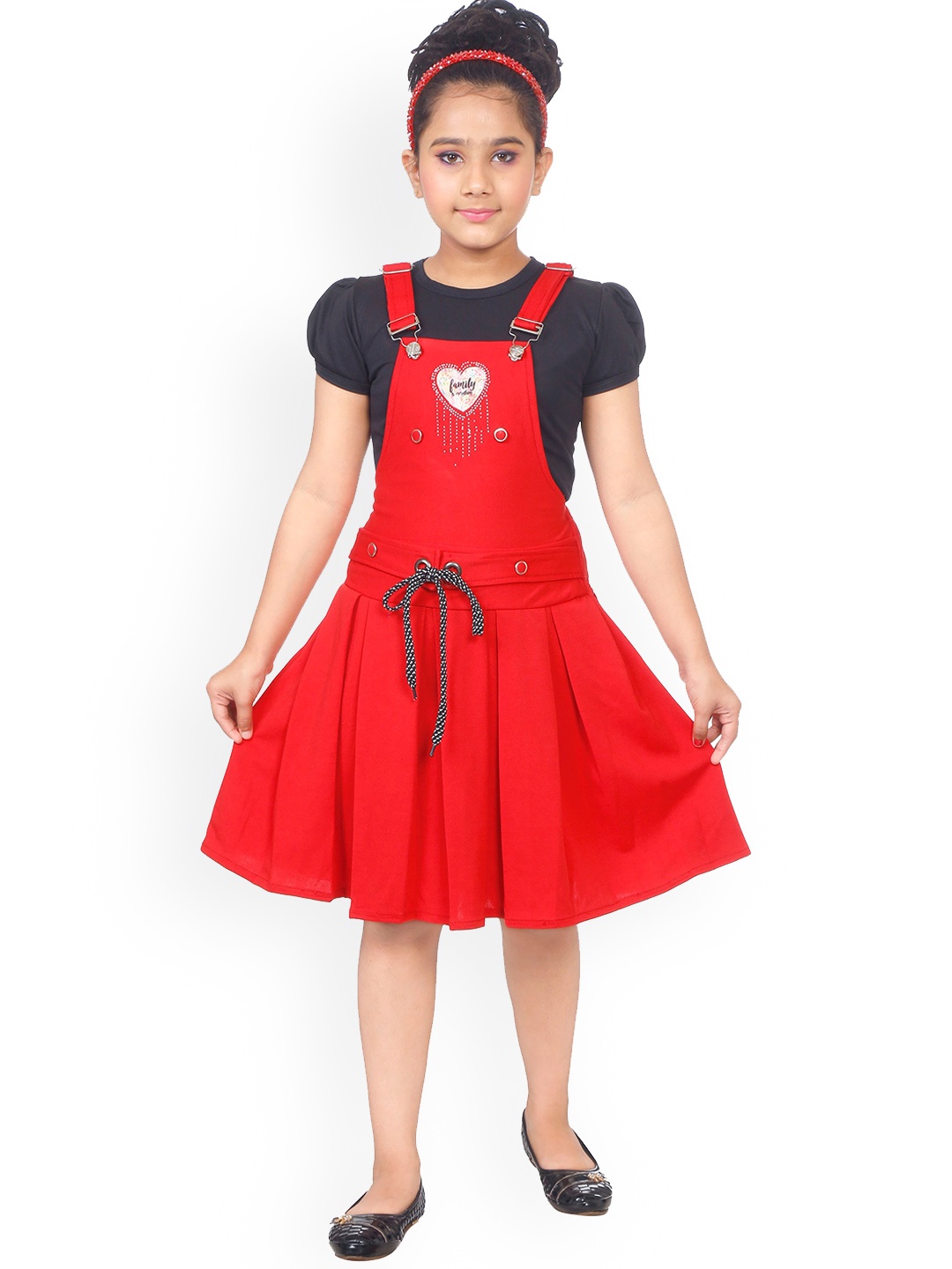 

BAESD Puff Sleeve A-Line Pleated Dress, Red