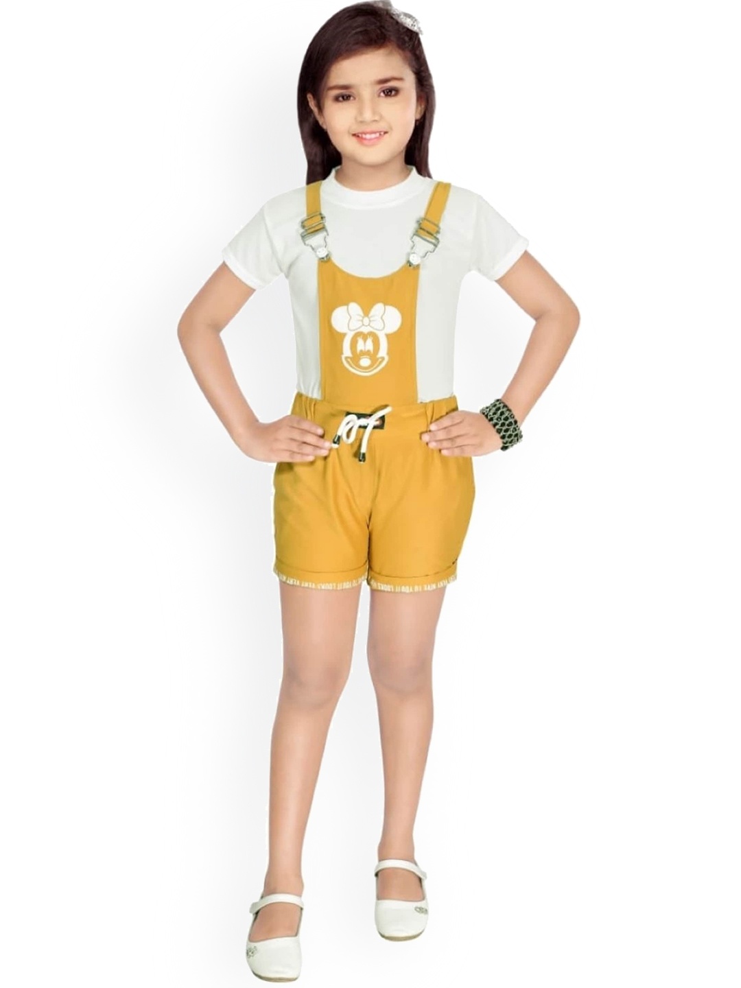 

BAESD Girls Minnie Mouse Printed Dungarees, Yellow