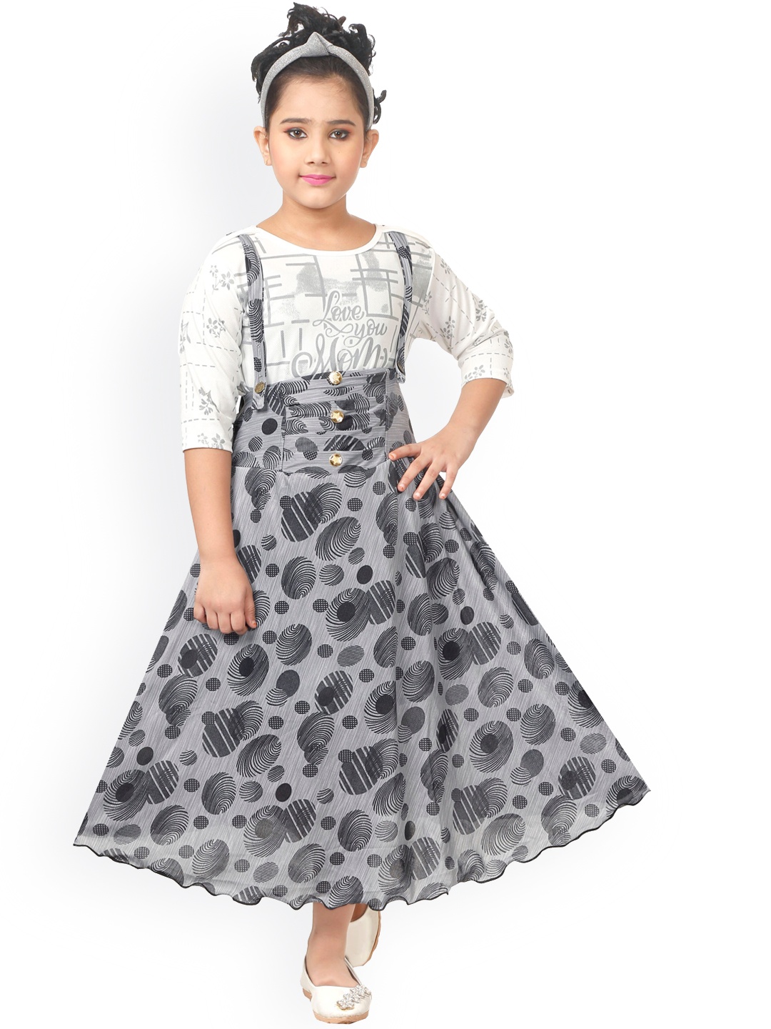 

BAESD Girls Geometric Printed Pinafore Dress With Top, Grey