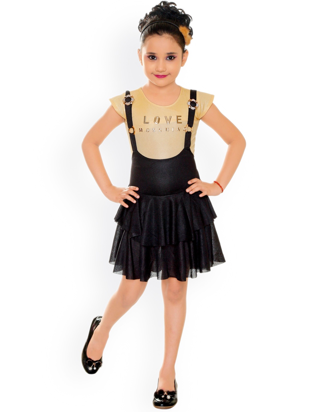 

BAESD Girls Dungaree Skirt With T-Shirt, Black