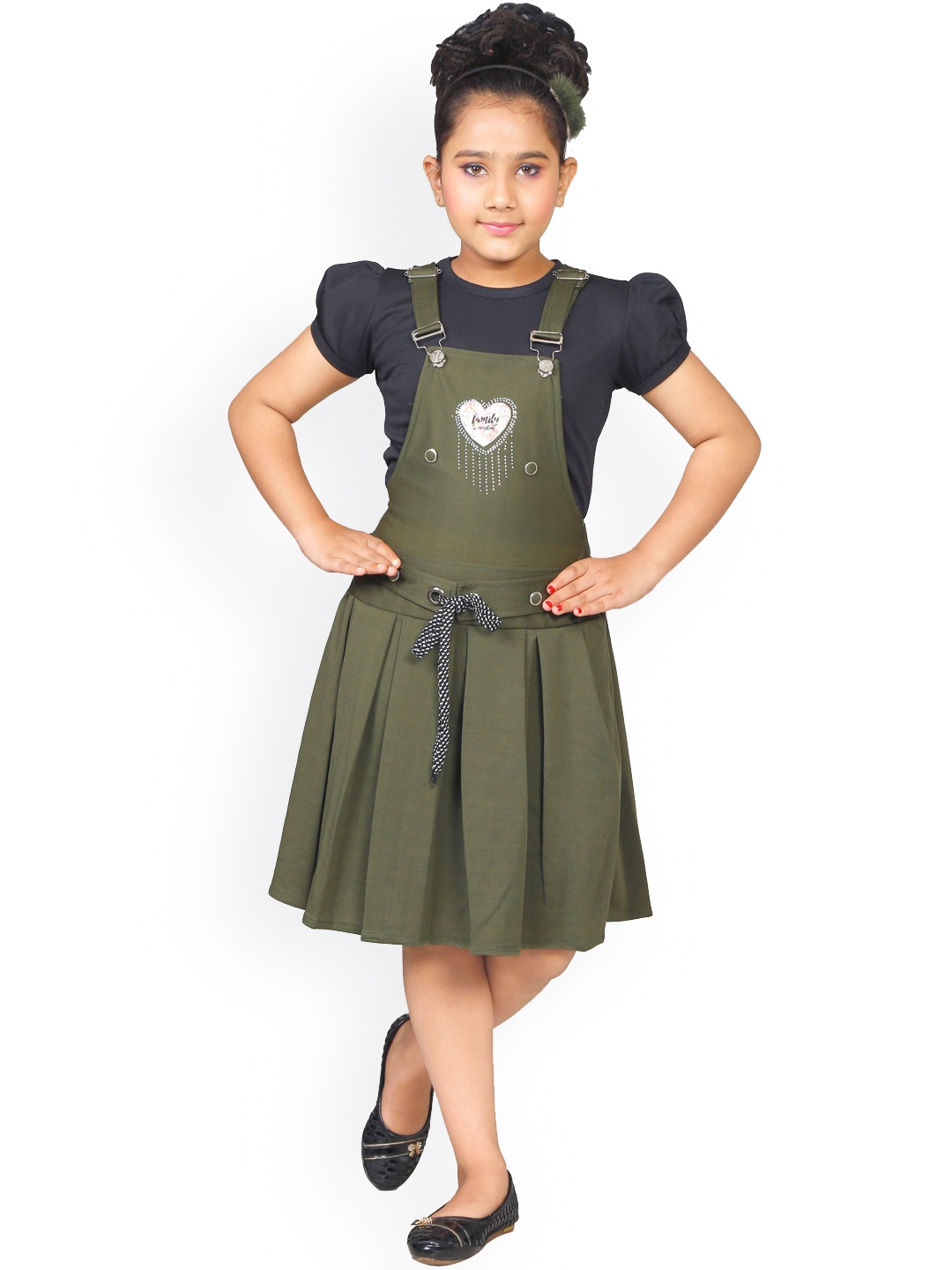 

BAESD Girls Dungaree Skirt With T-Shirt, Olive