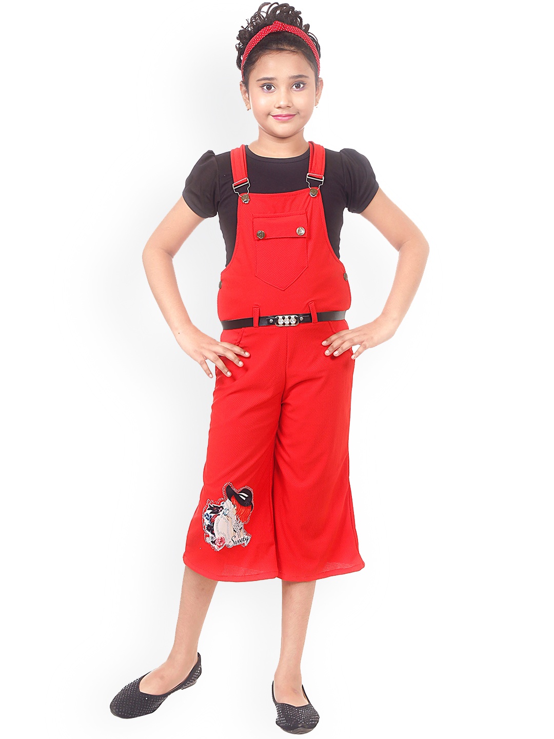 

BAESD Girls Graphic Printed Dungarees, Red