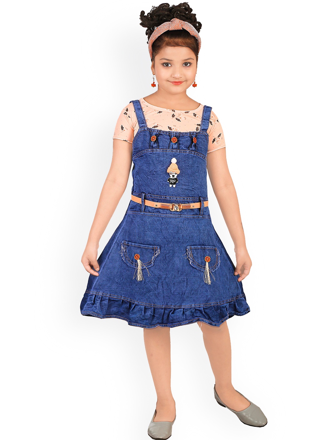 

BAESD Girls Dungaree With Printed T-Shirt, Blue