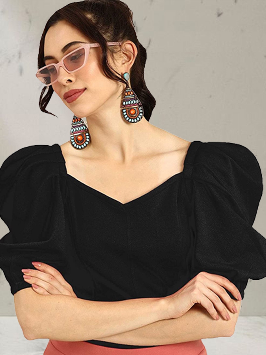 

N N ENTERPRISE Black Puff Sleeve Top