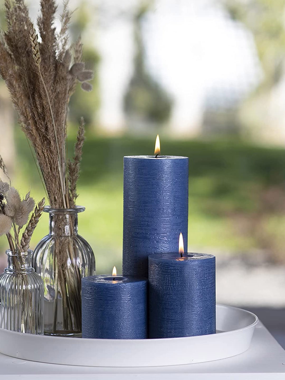 

Aromatic Fables 3-Pcs Navy Blue Pineapple Scented Rustic Pillar Candles