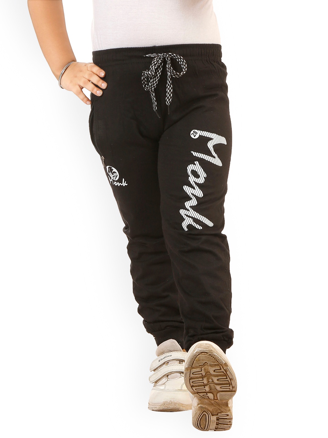 

BAESD Girls Typography Printed Cotton Joggers, Black
