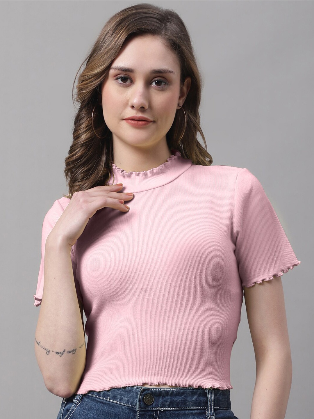 

FBAR Turtle Neck Cotton Crop Top, Coral