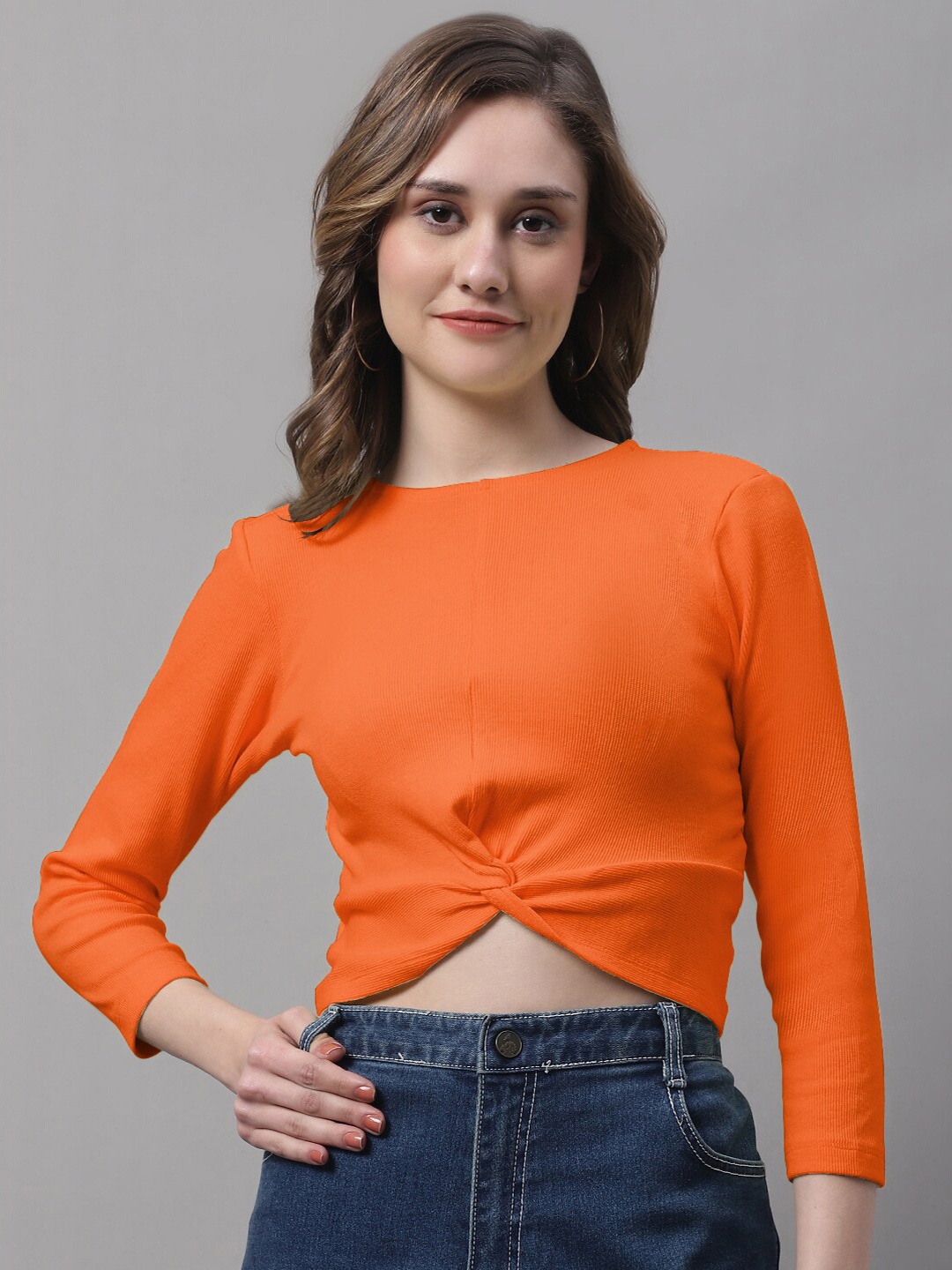 

FBAR Round Neck Cotton Crop Top, Orange