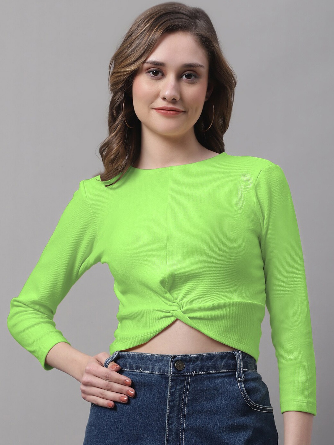 

FBAR Round Neck Cotton Crop Top, Green