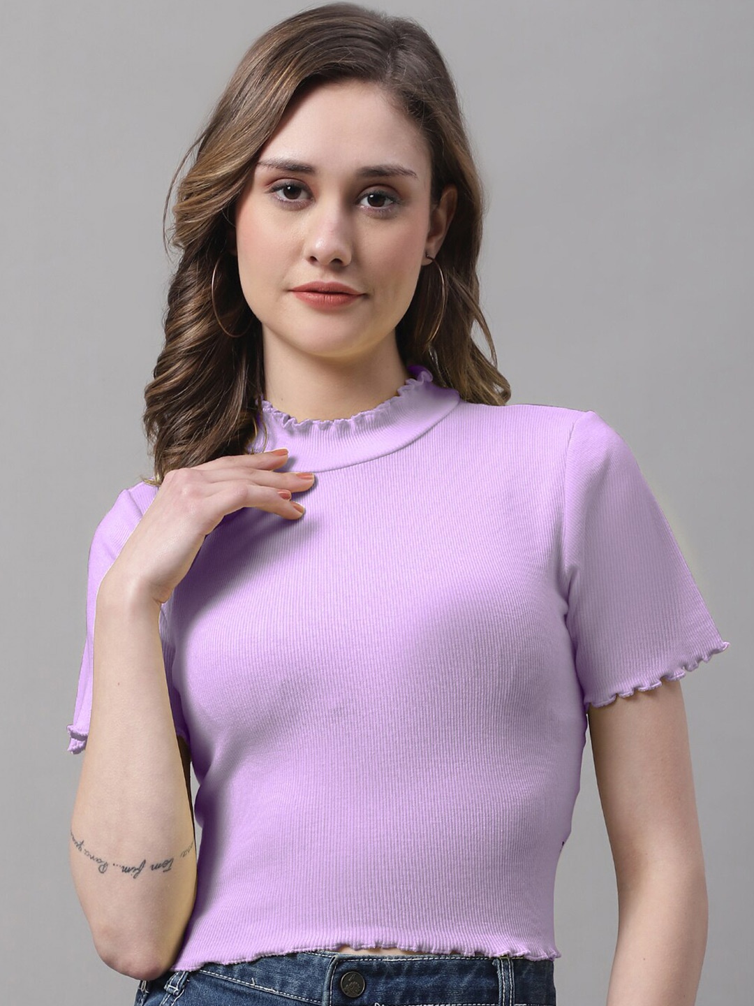 

FBAR High Neck Cotton Fitted Crop Top, Purple