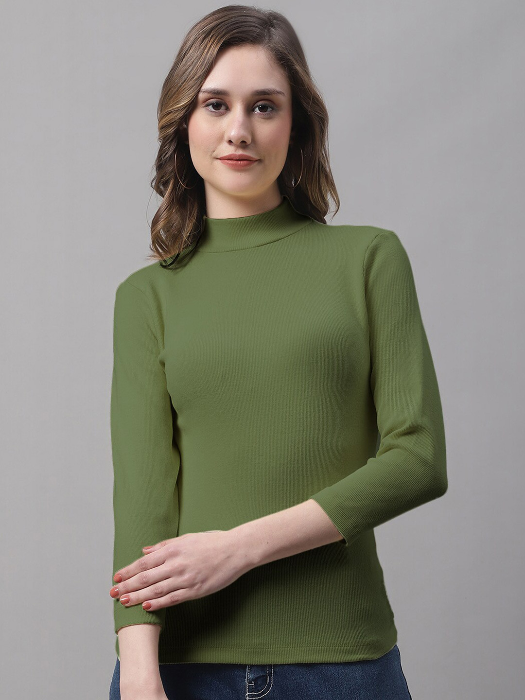 

FBAR High Neck Cotton Regular Top, Olive
