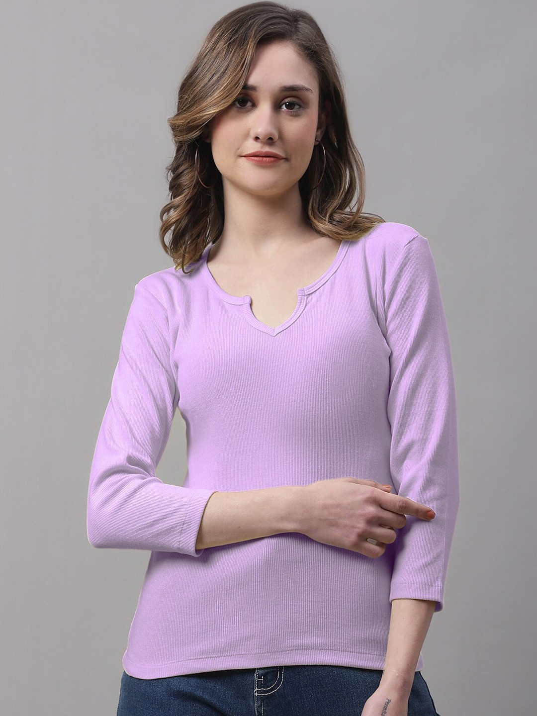 

FBAR Round Neck Cotton Regular Top, Purple