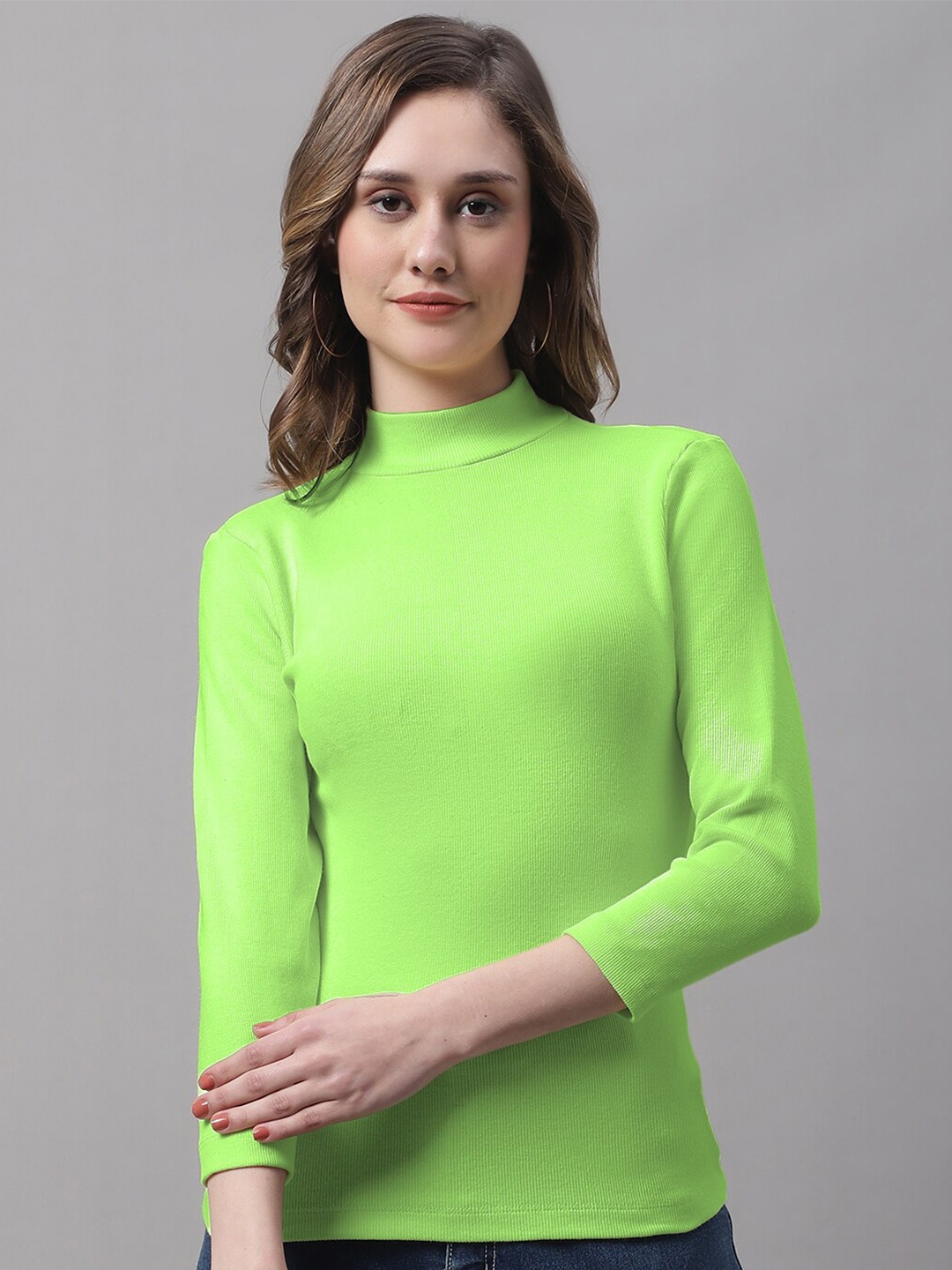 

FBAR High Neck Cotton Regular Top, Green