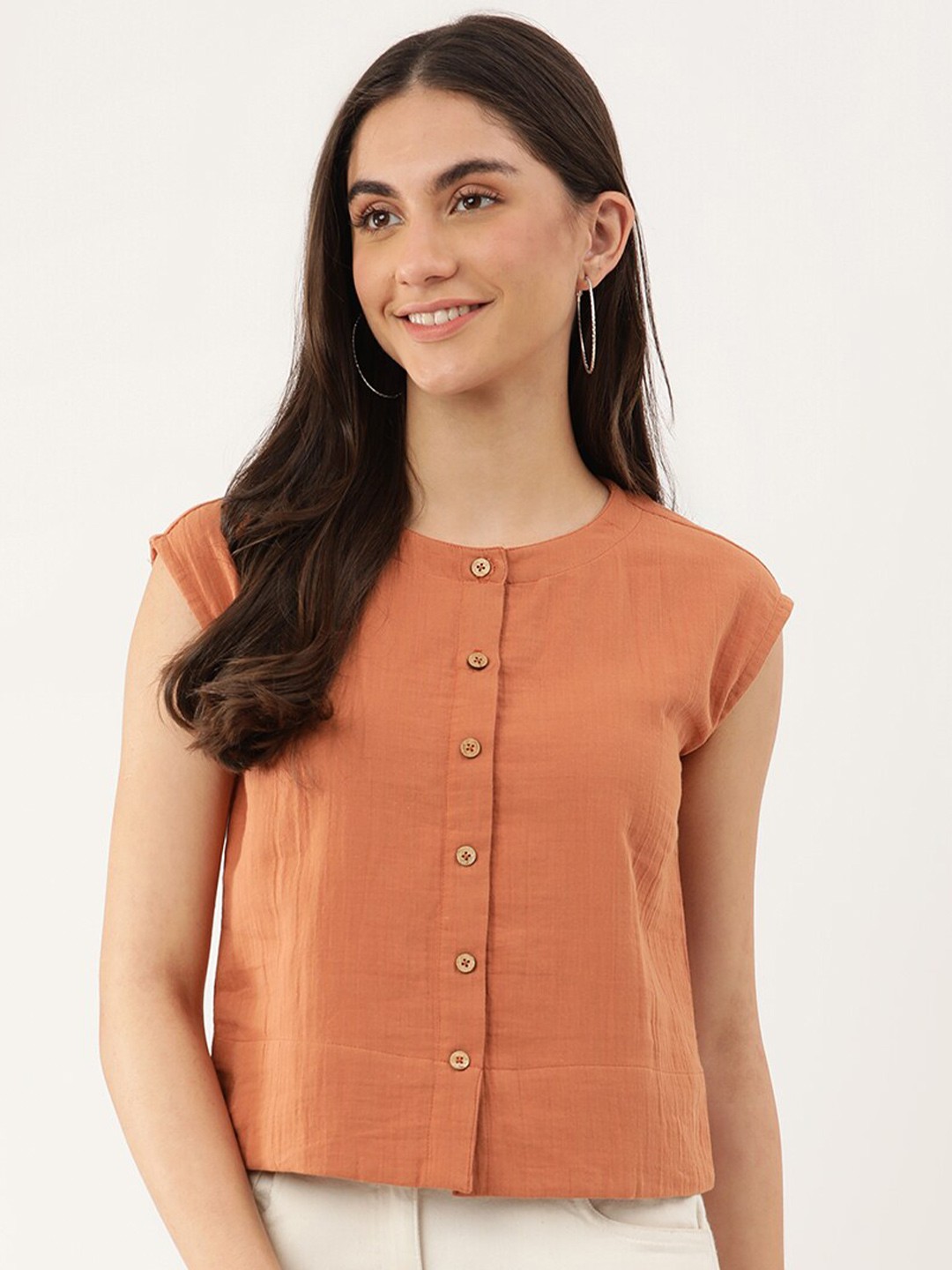 

Lokatita Round Neck Cotton Casual Top, Orange