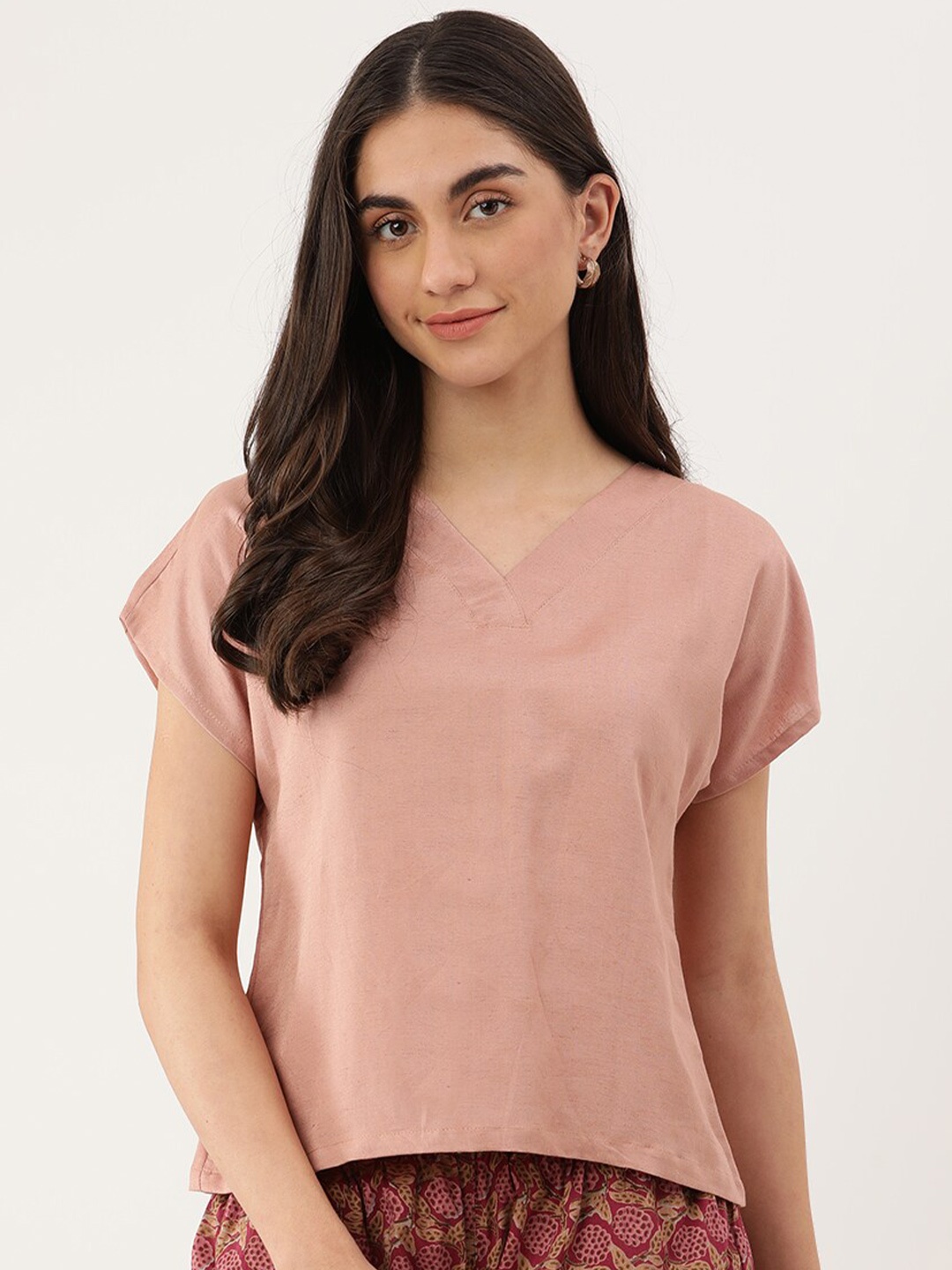 

Lokatita V-Neck Extended Sleeves Linen Top, Peach