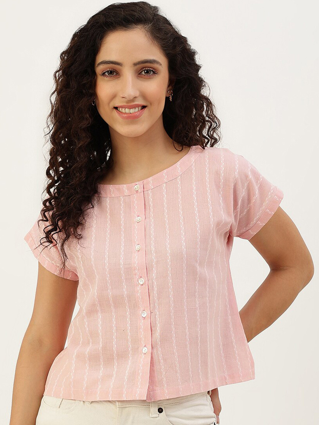 

Lokatita Striped Pure Cotton Top, Pink
