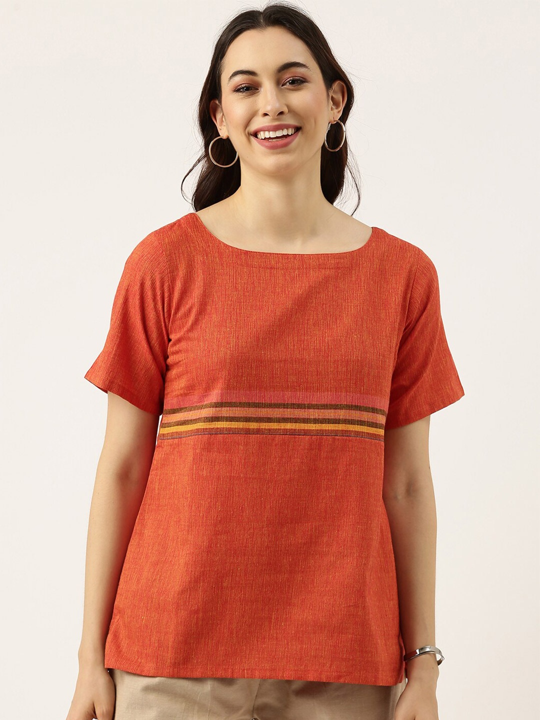 

Lokatita Cotton Round Neck Top, Orange