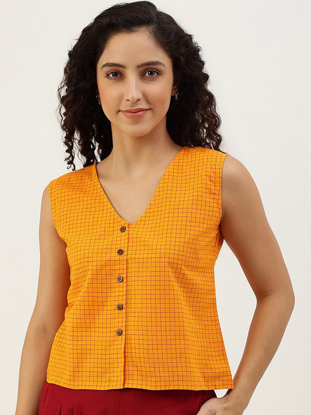 

Lokatita V-Neck Pure Cotton Top, Mustard
