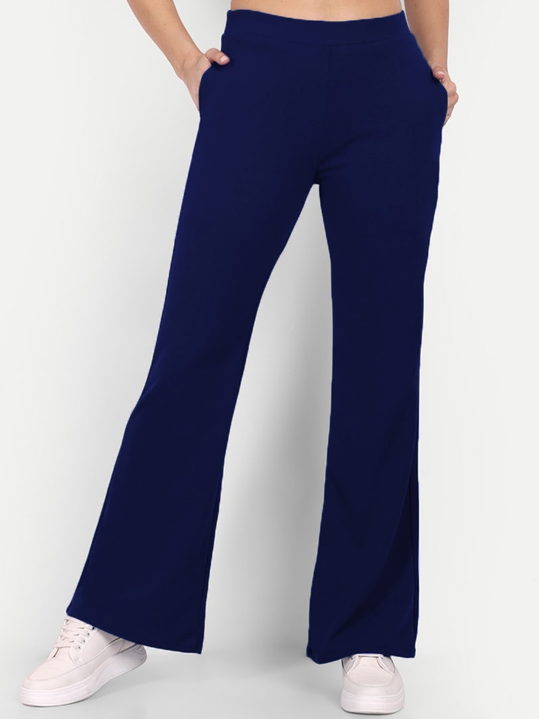 

WESTHOOD Women Smart Flared High-Rise Bootcut Trousers, Blue