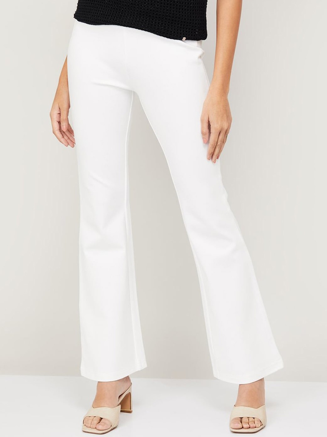 

WESTHOOD Women Smart Flared High-Rise Bootcut Trousers, White
