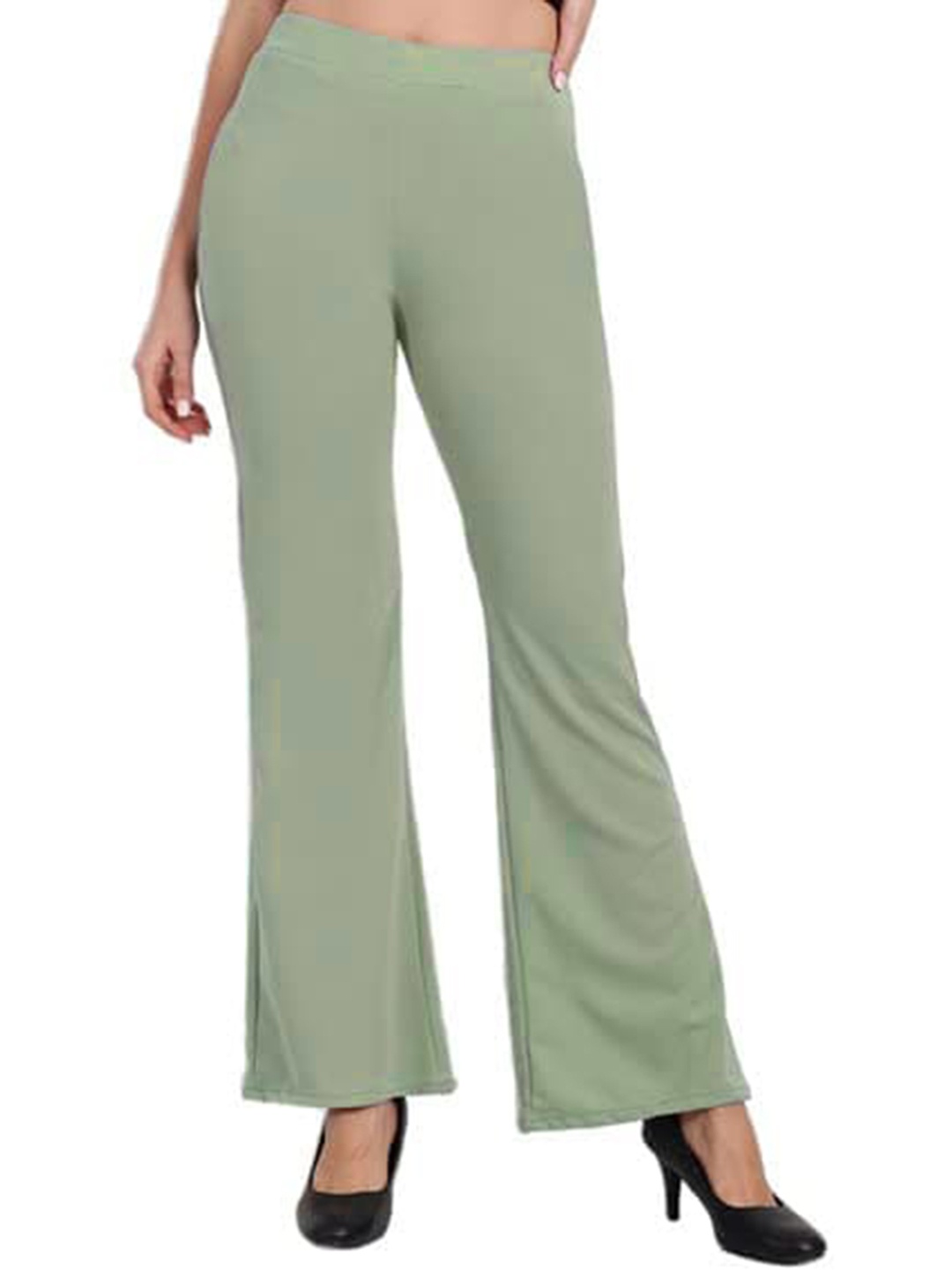 

WESTHOOD Women Smart Flared High-Rise Bootcut Trousers, Sea green