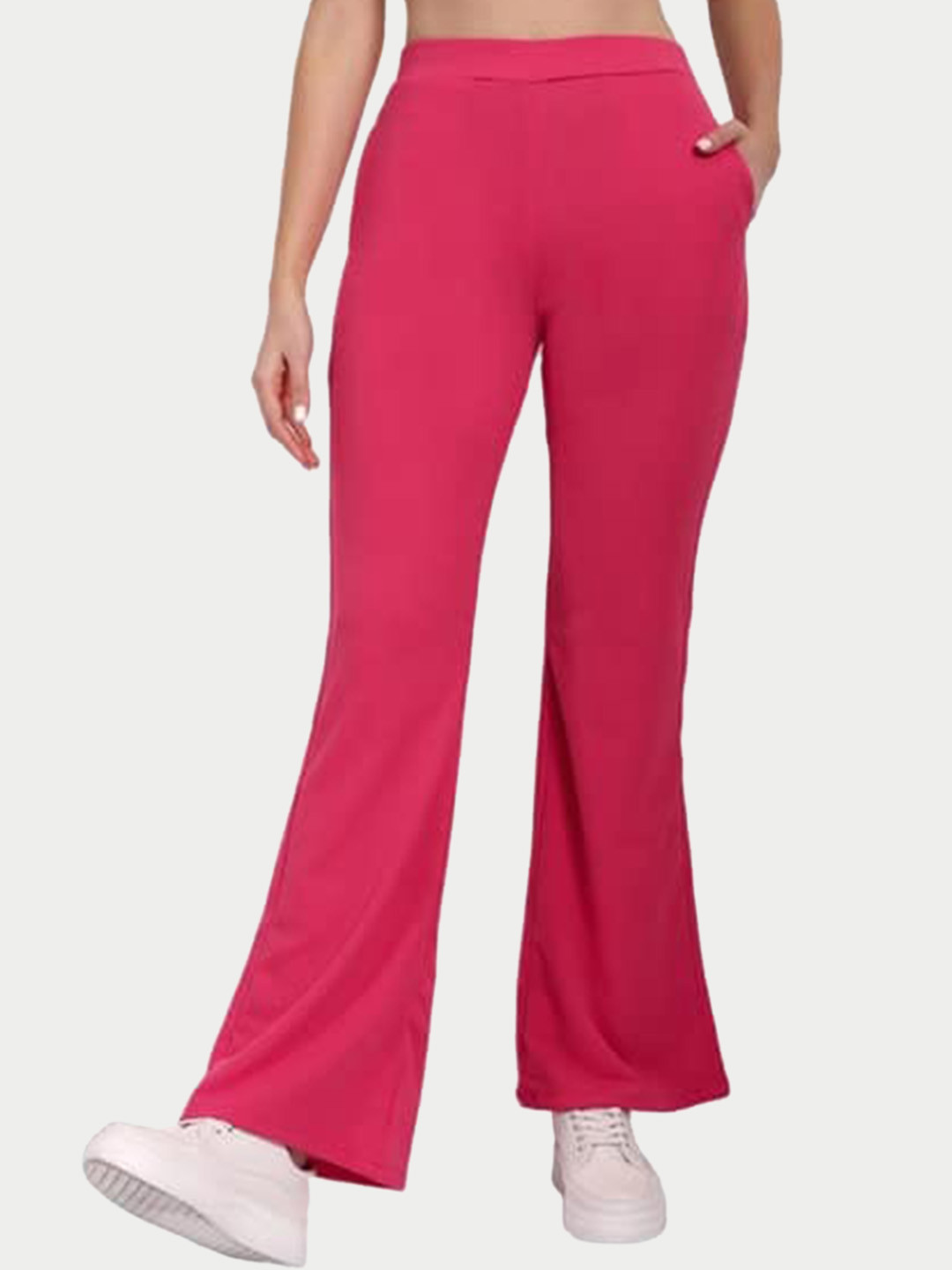 

WESTHOOD Women Smart Flared High-Rise Bootcut Trousers, Pink