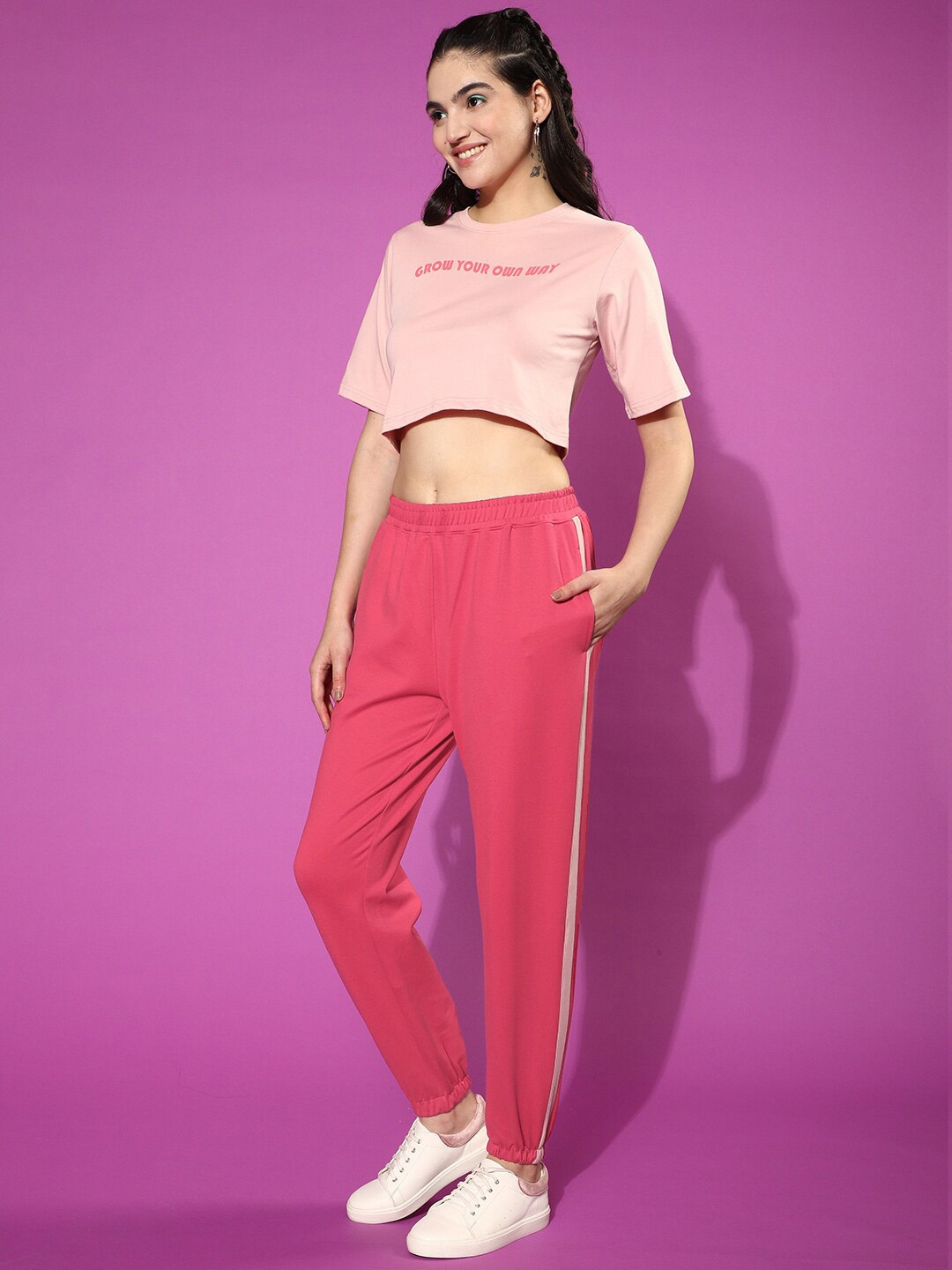 

JUNEBERRY Printed Pure Cotton T-Shirt With Joggers, Magenta