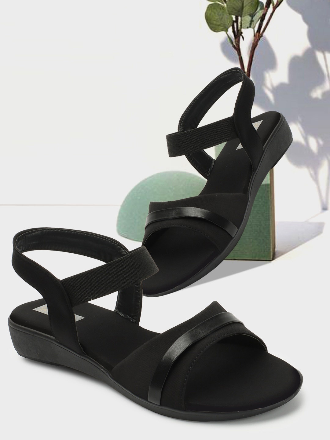 

Elibolz Soft Black Open Toe Flats With Backstrap