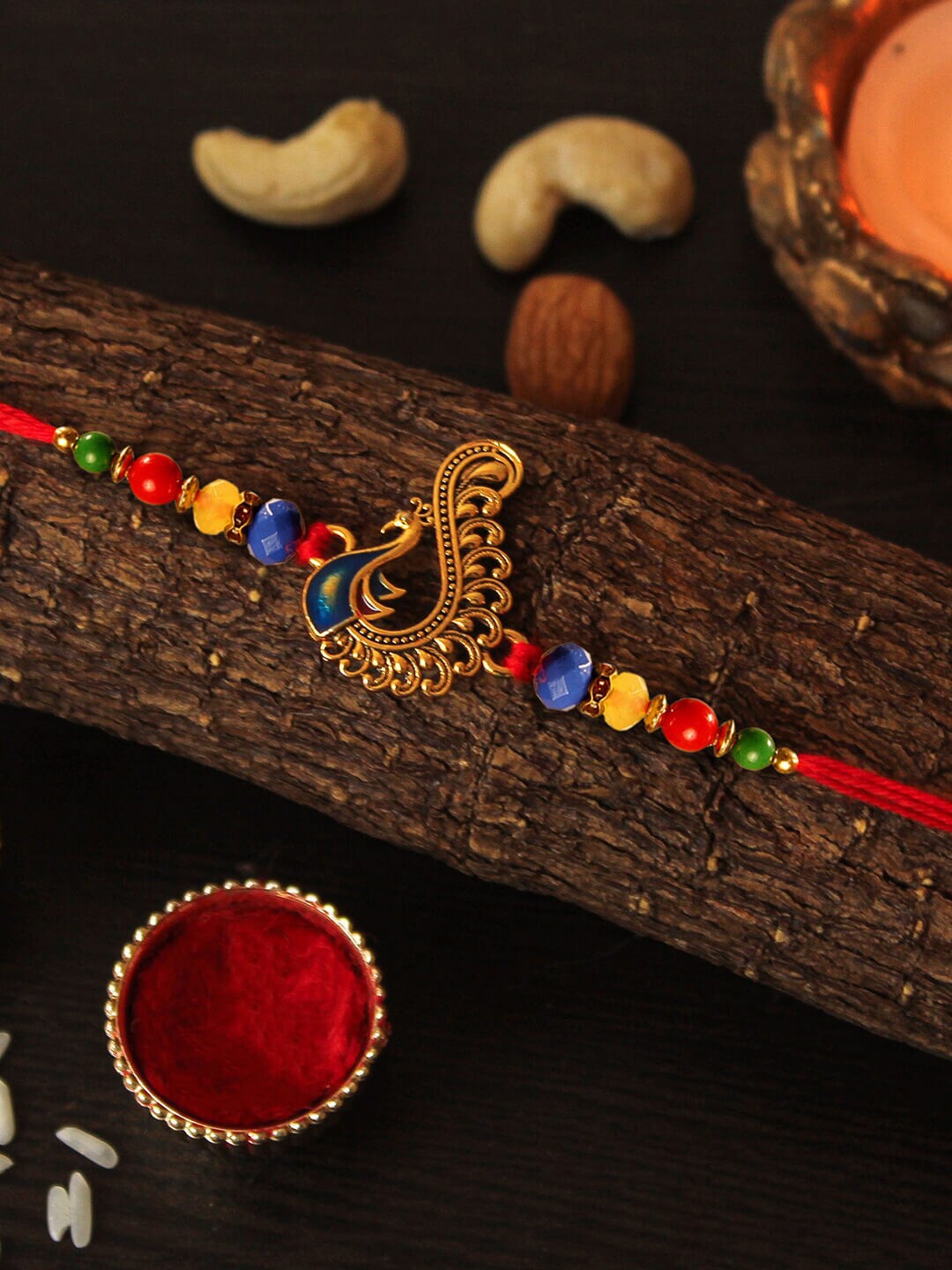 

TIED RIBBONS Unisex Rakhi With Cushion Card Roli Chawal Gift Set, Red