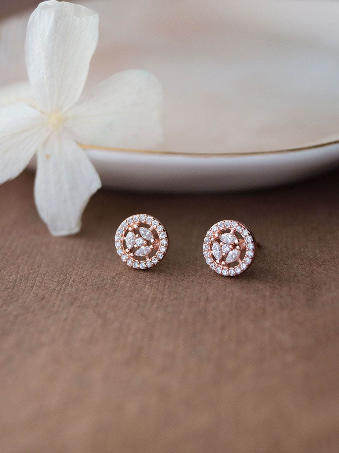 

MANNASH Rose Gold Plated Sterling Silver Floral Studs Earrings