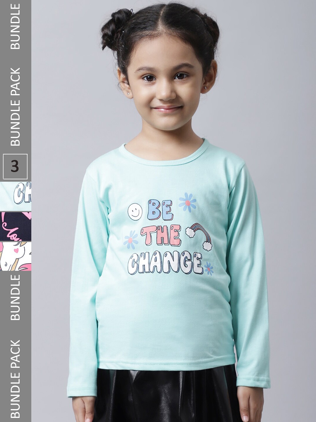

BAESD Girls Pack Of 3 Printed Cotton T-shirts, Sea green