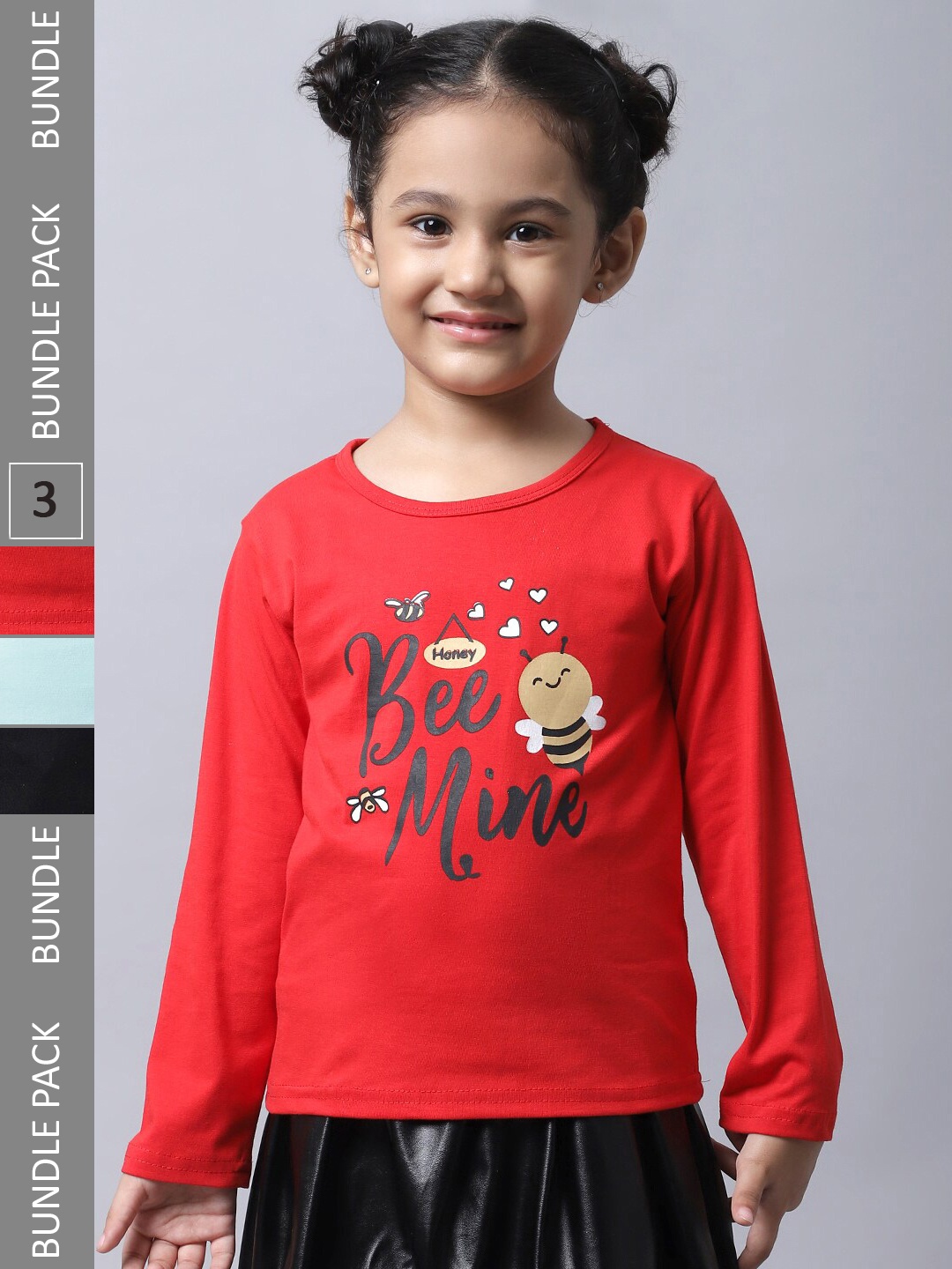 

BAESD Girls Pack Of 3 Graphic Printed Long Sleeve Pure Cotton T-shirt, Red