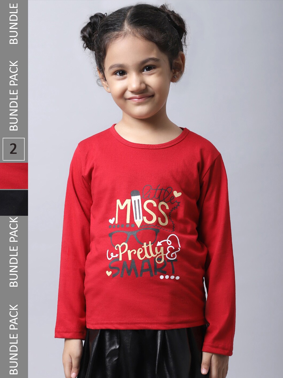 

BAESD Girls Pack Of 2 Graphic Printed Long Sleeve Pure Cotton T-shirt, Red