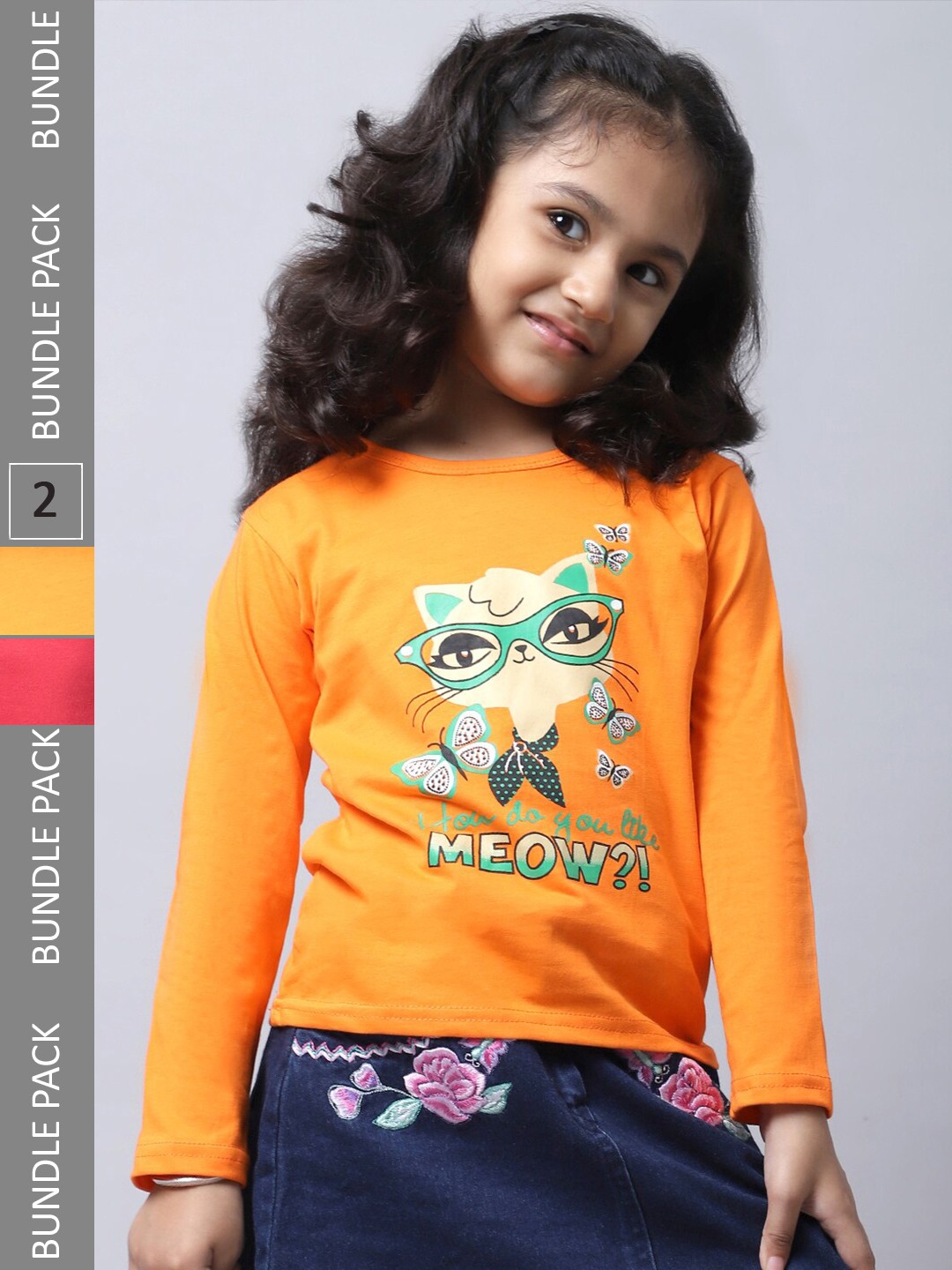 

BAESD Girls Pack of 2 Graphic Printed Cotton T-shirt, Mustard