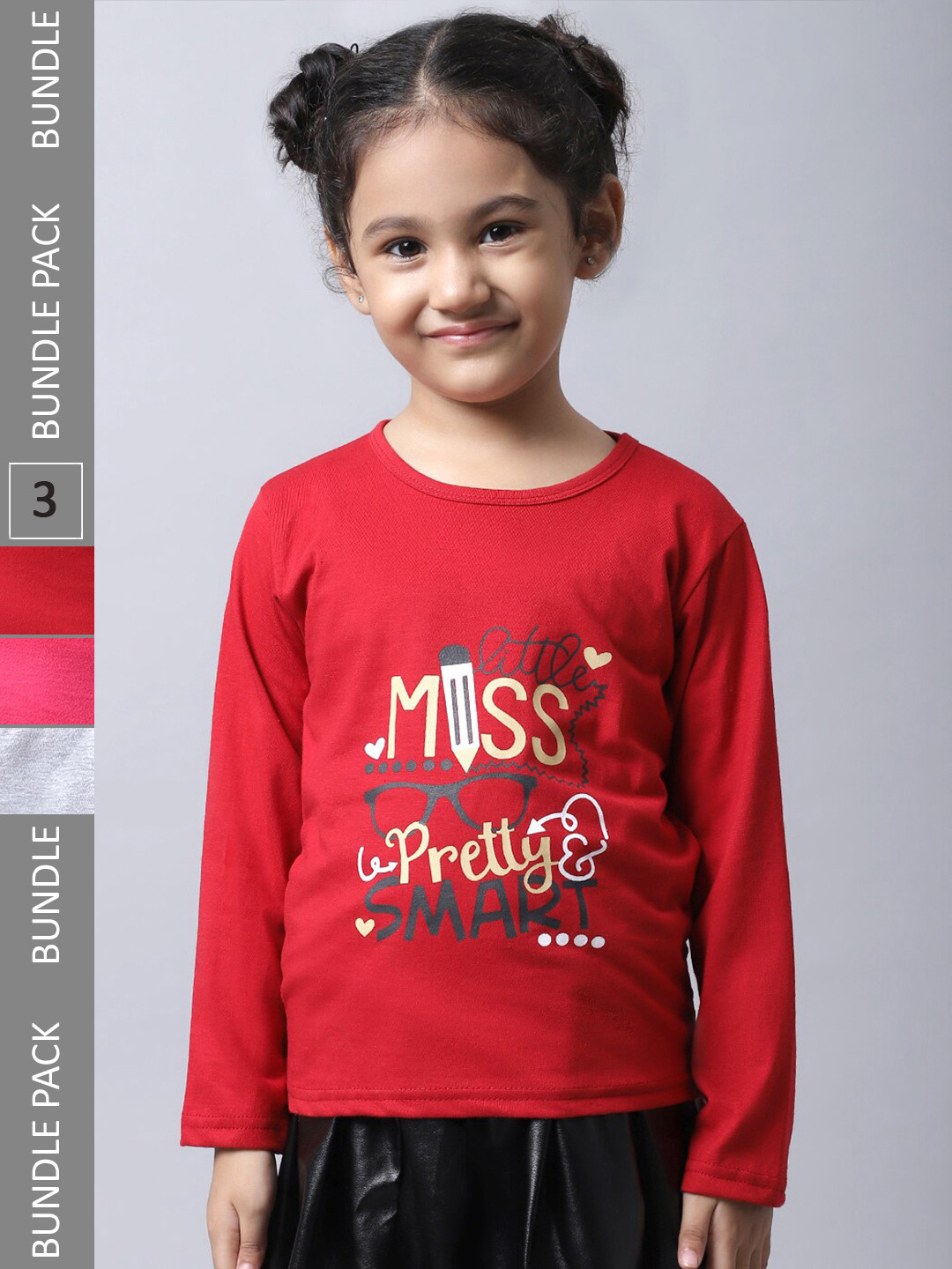 

BAESD Girls Pack of 3 Typography Printed Cotton T-shirt, Red