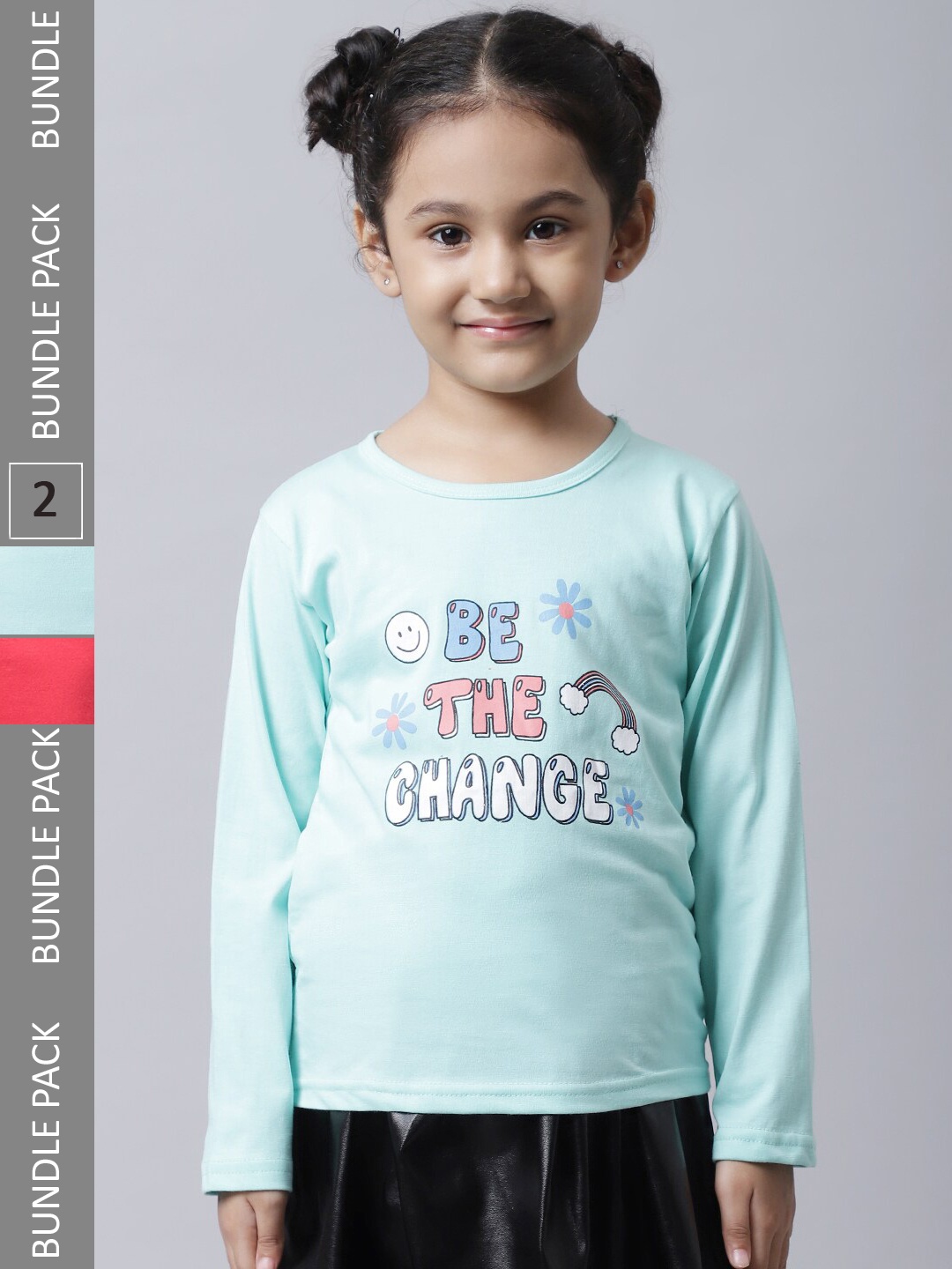 

BAESD Girls Pack Of 2 Typography Printed Long Sleeves Cotton T-shirt, Green