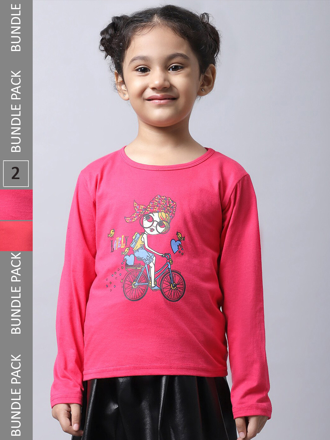 

BAESD Girls Pack Of 2 Graphic Printed Long Sleeves Cotton T-shirt, Pink