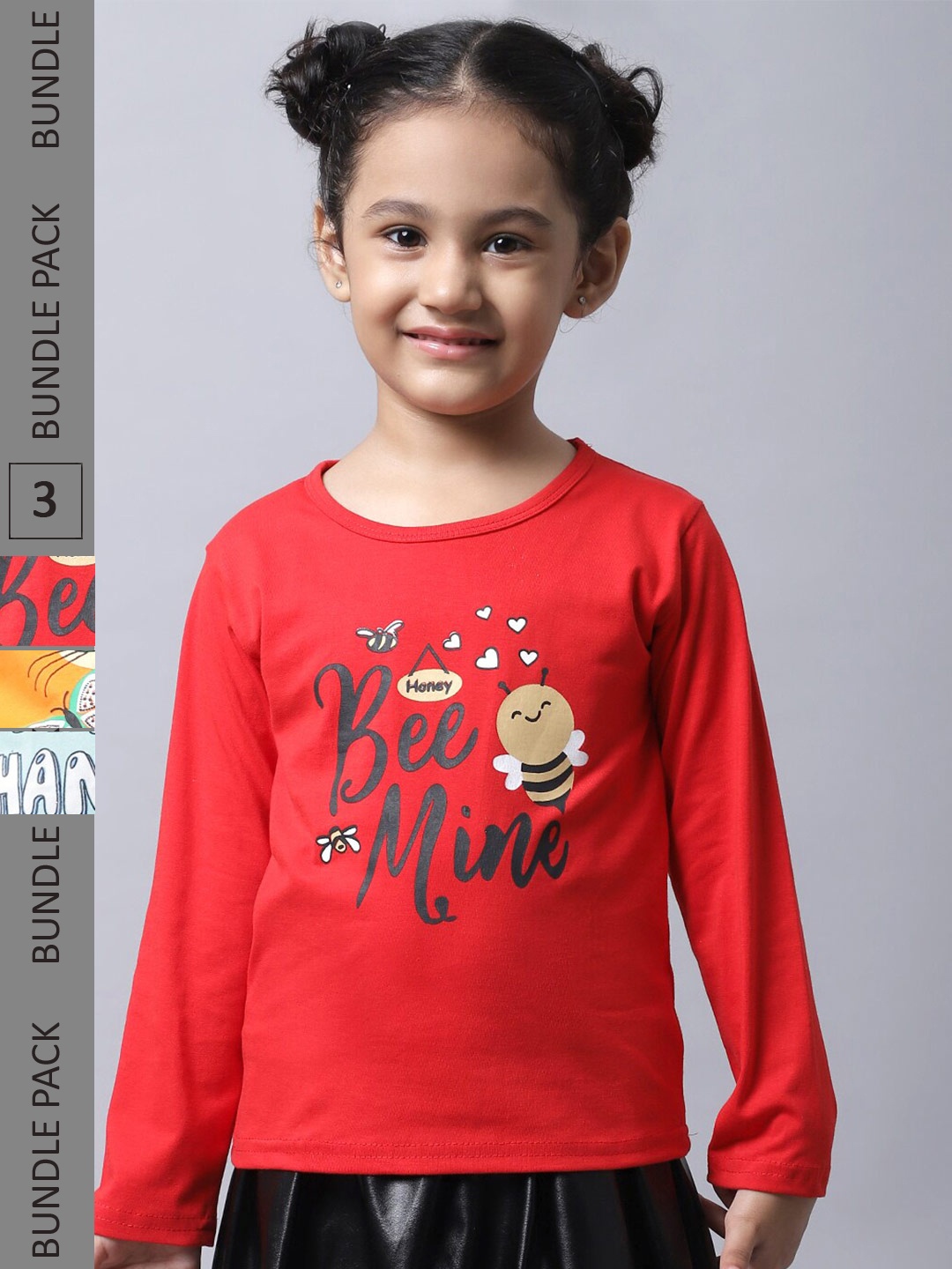 

BAESD Girls Pack Of 3 Printed Cotton T-shirt, Red