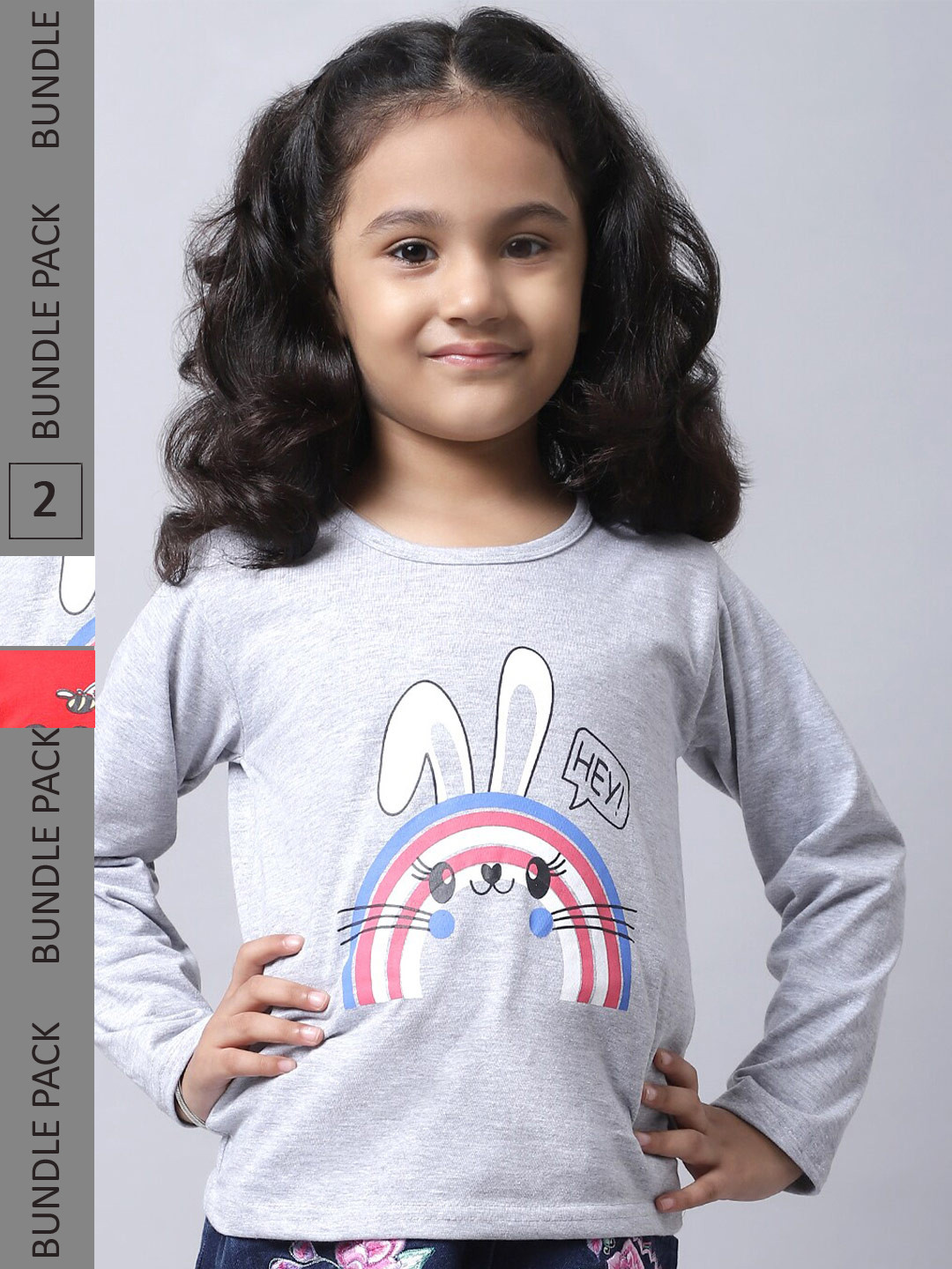 

BAESD Girls Pack Of 2 Printed Cotton T-shirt, Grey