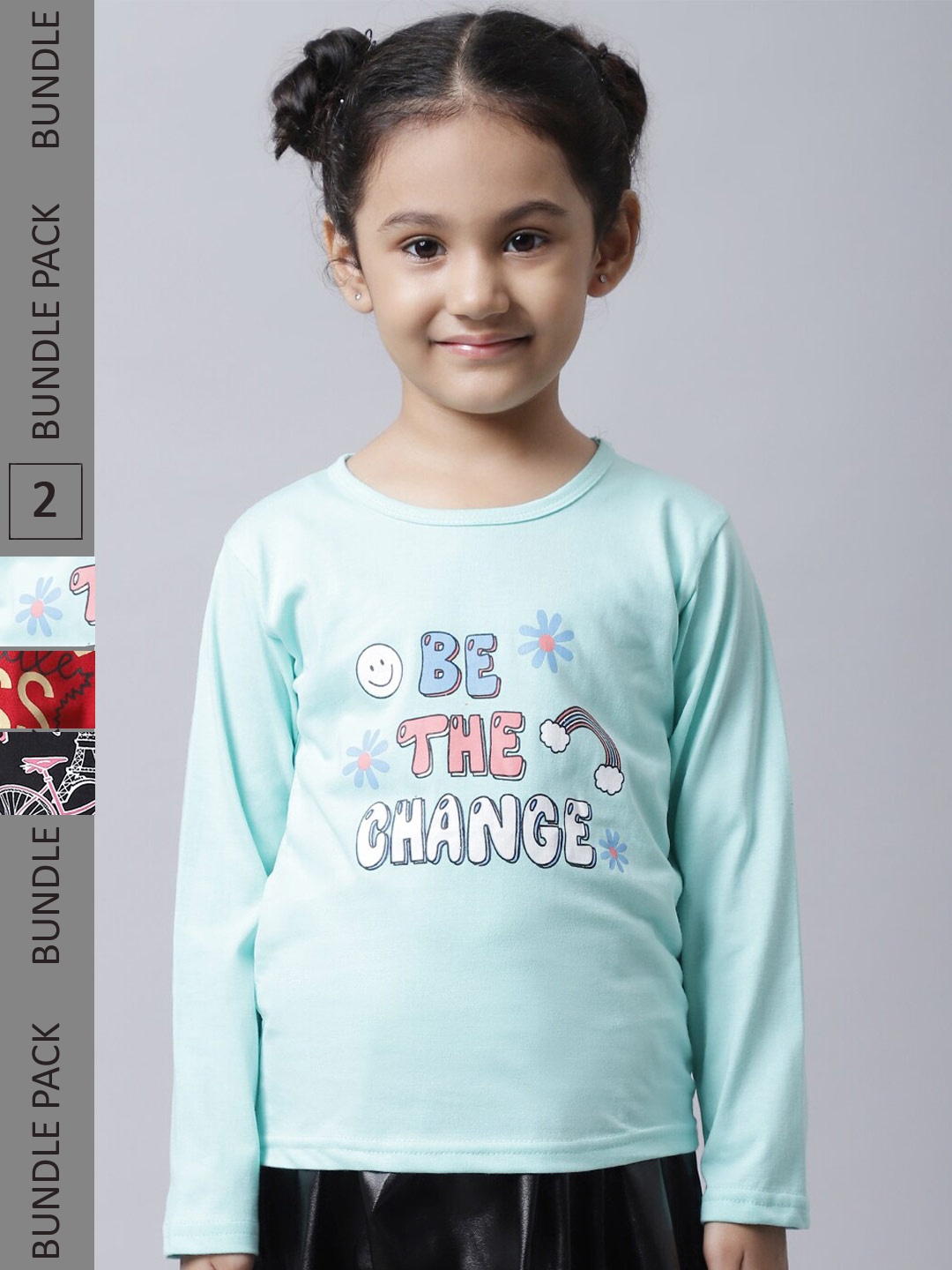 

BAESD Girls Pack Of 3 Typography Printed Round Neck Cotton Regular T-shirt, Sea green