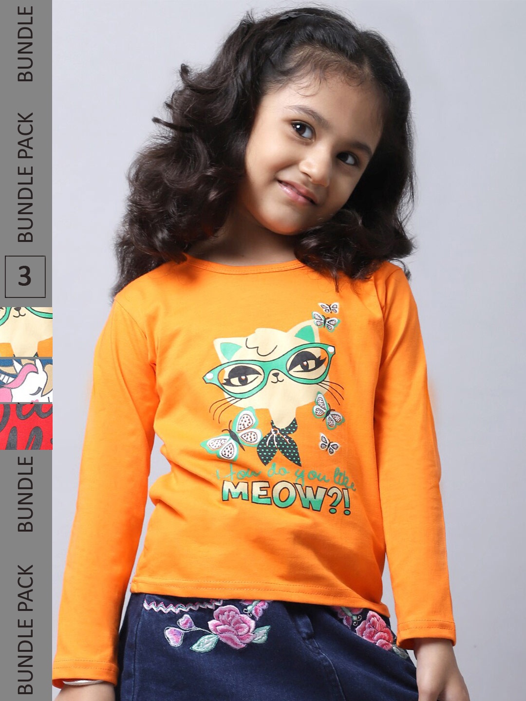 

BAESD Girls Pack Of 3 Typography Printed Round Neck Cotton Regular T-shirt, Orange