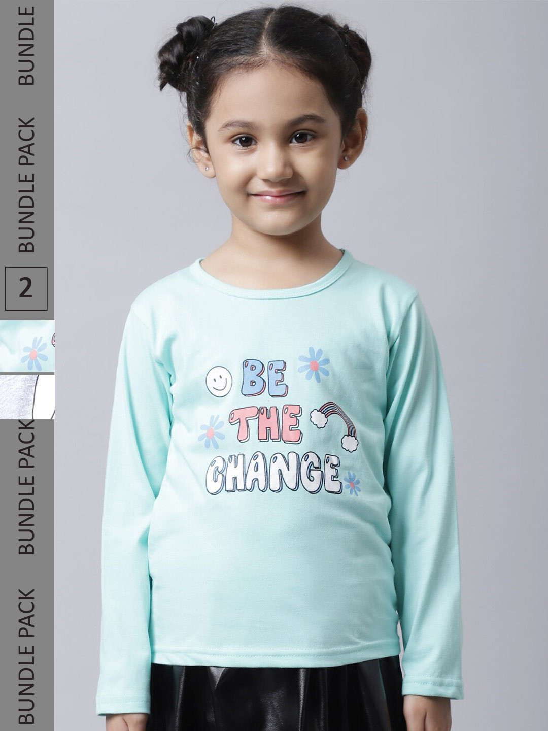 

BAESD Girls Pack Of 2 Graphic Printed Round Neck Cotton Regular T-shirt, Sea green