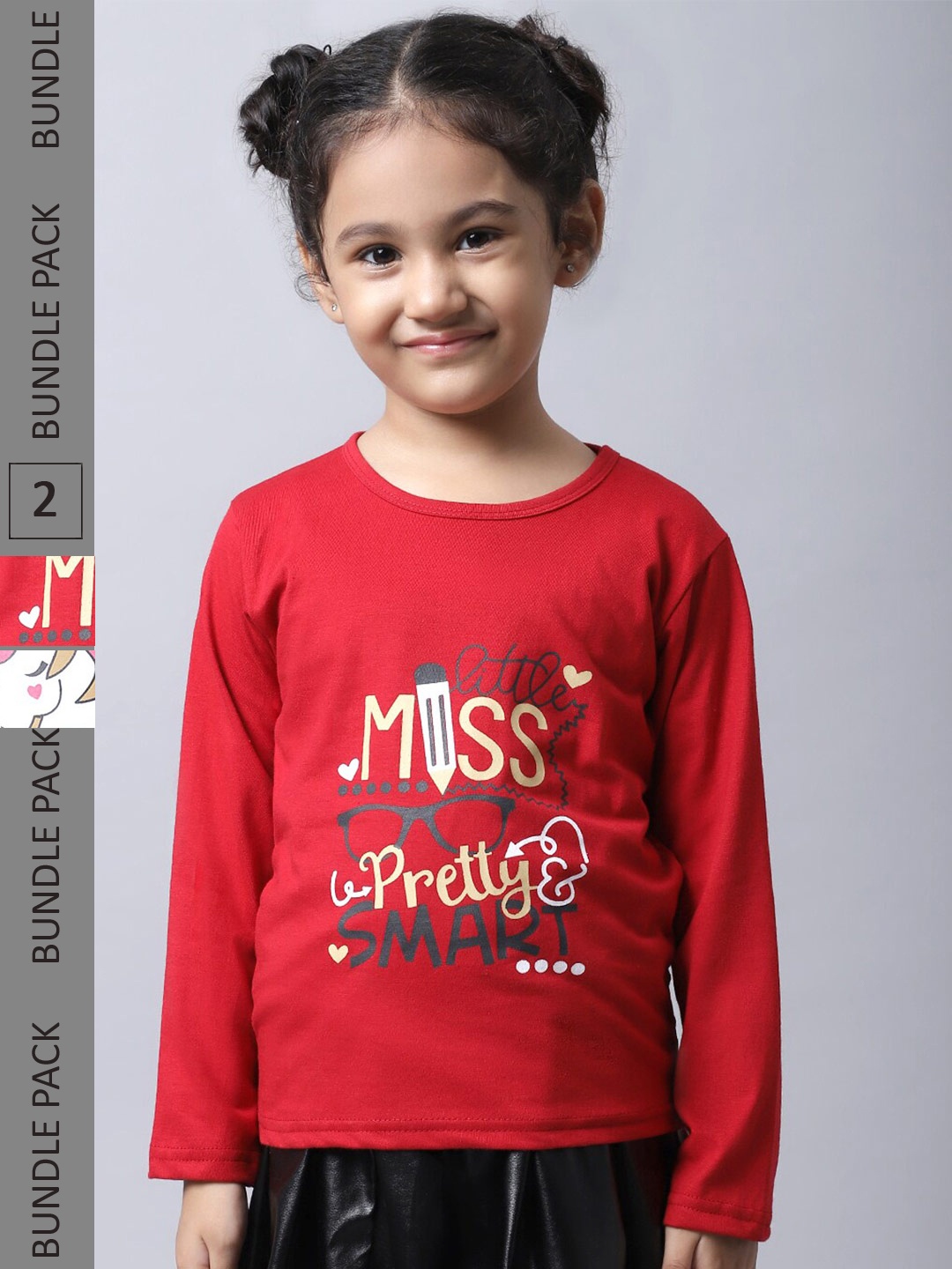 

BAESD Girls Pack Of 2 Graphic Printed Long Sleeve Pure Cotton T-shirt, Red