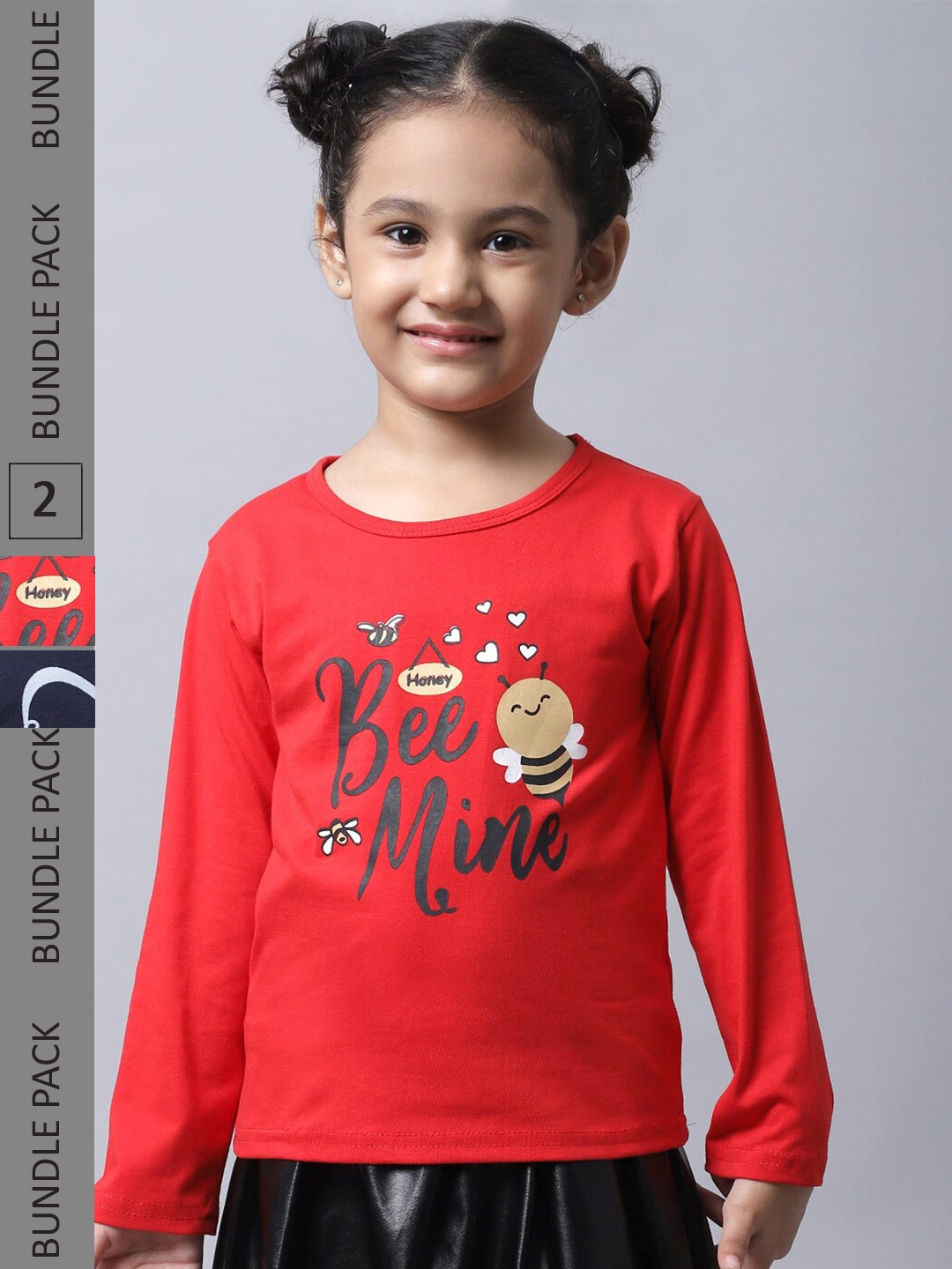 

BAESD Girls Pack Of 2 Printed Cotton T-shirt, Red