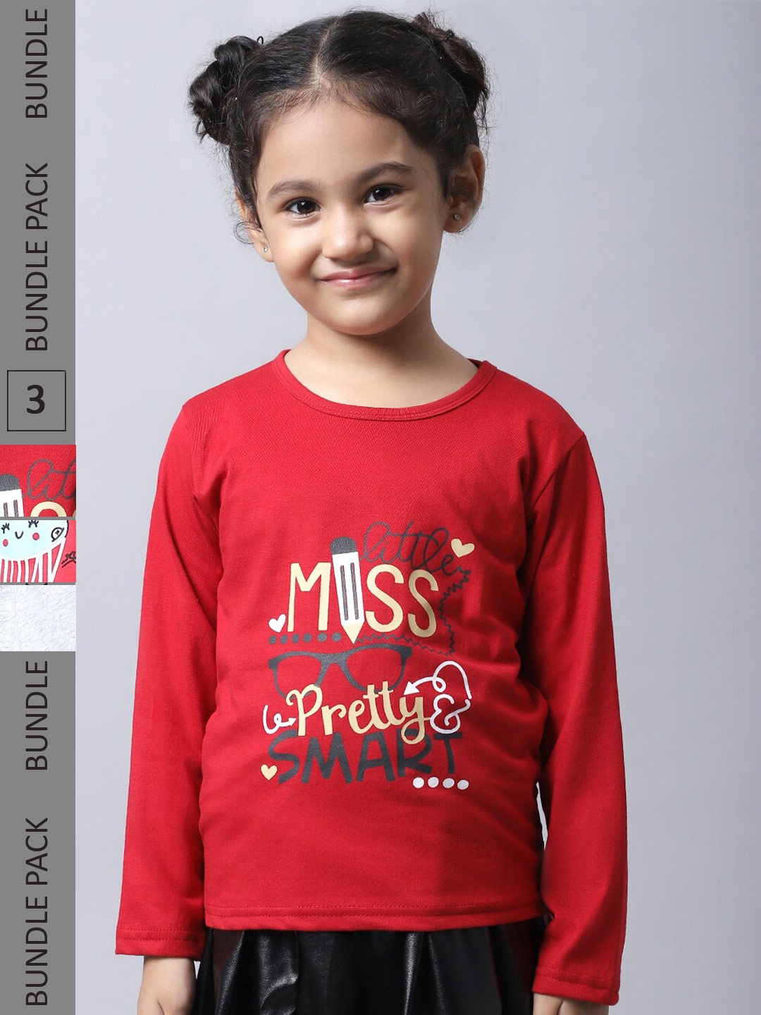 

BAESD Girls Pack Of 3 Printed Cotton T-shirt, Red