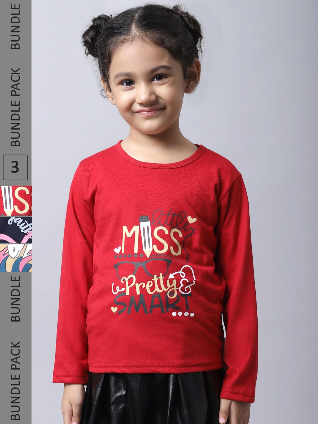 

BAESD Girls Pack Of 3 Printed Cotton T-shirt, Red