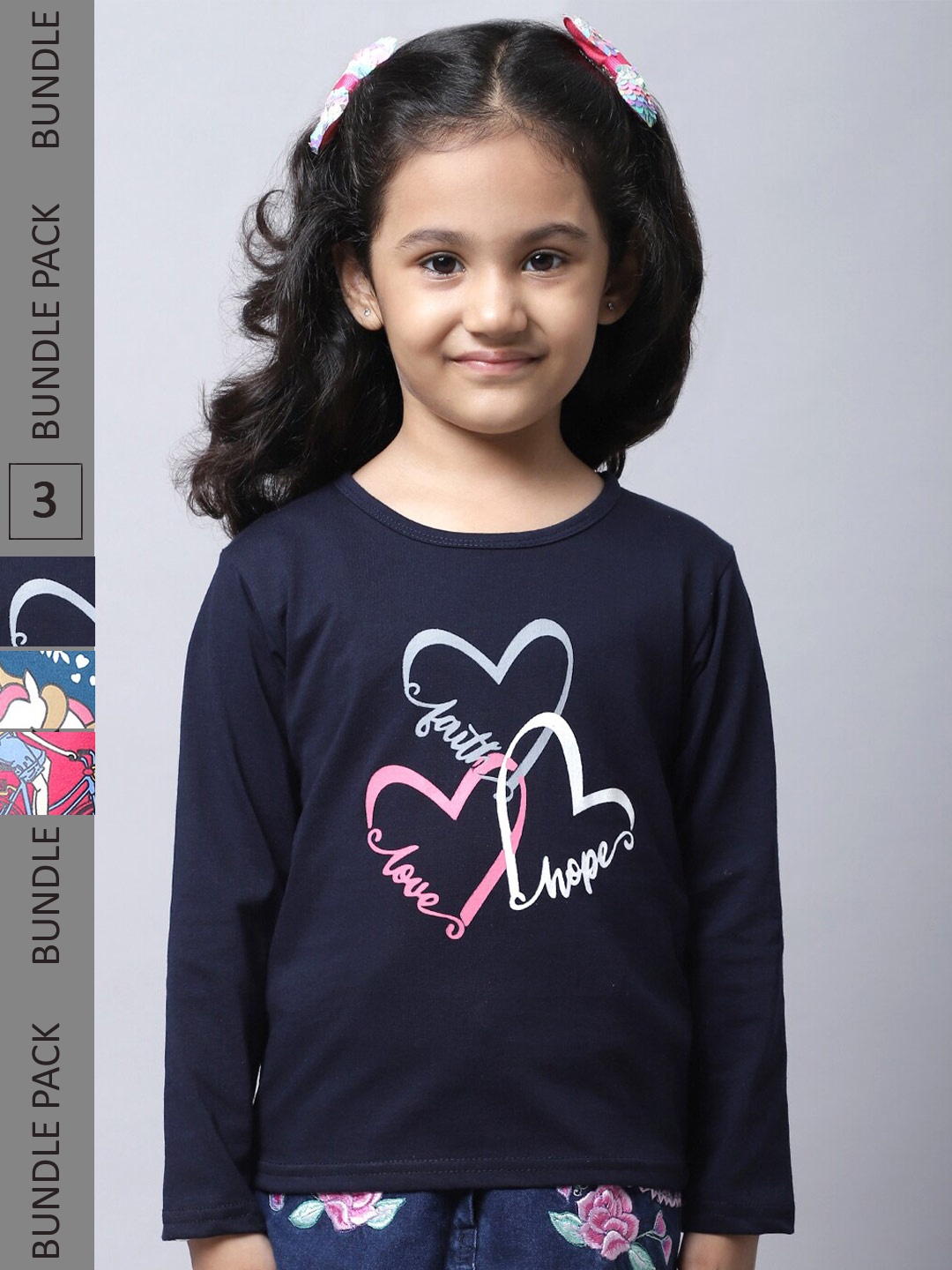 

BAESD Girls Pack Of 3 Printed Cotton T-shirt, Blue