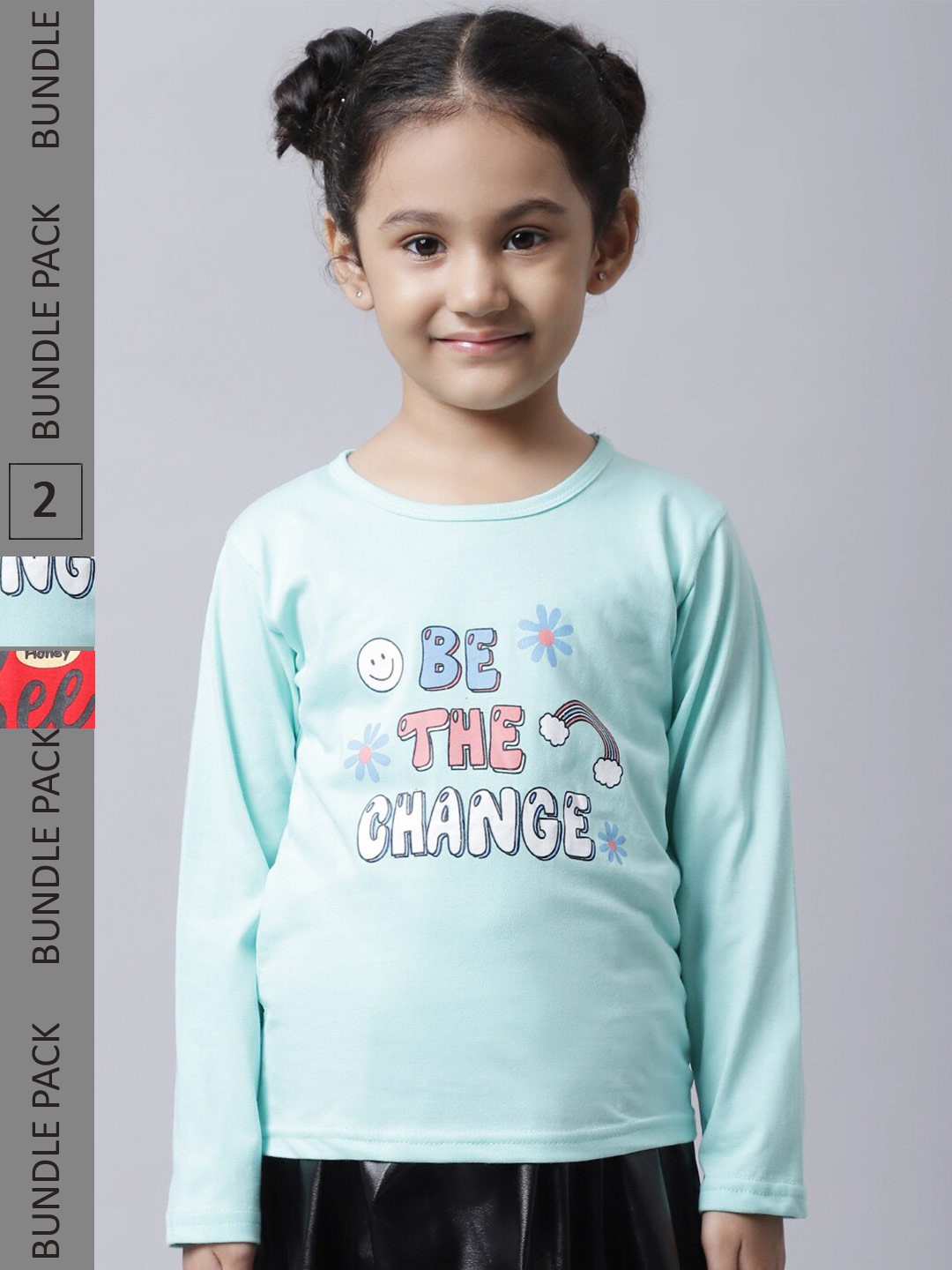 

BAESD Girls Pack Of 2 Graphic Printed Long Sleeve Pure Cotton T-shirt, Sea green