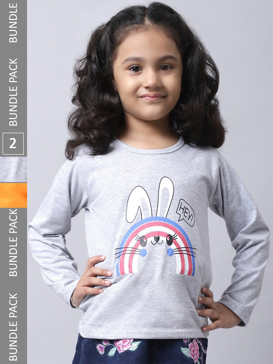 

BAESD Girls Pack Of 2 Graphic Printed Long Sleeve Pure Cotton T-shirt, Grey