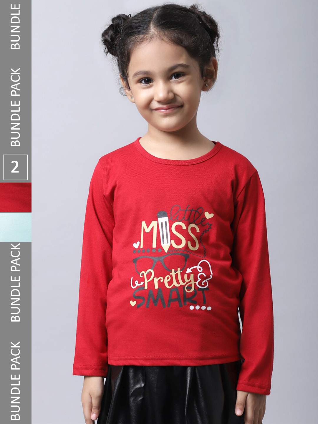 

BAESD Girls Pack of 2 Typography Printed Cotton T-shirts, Red